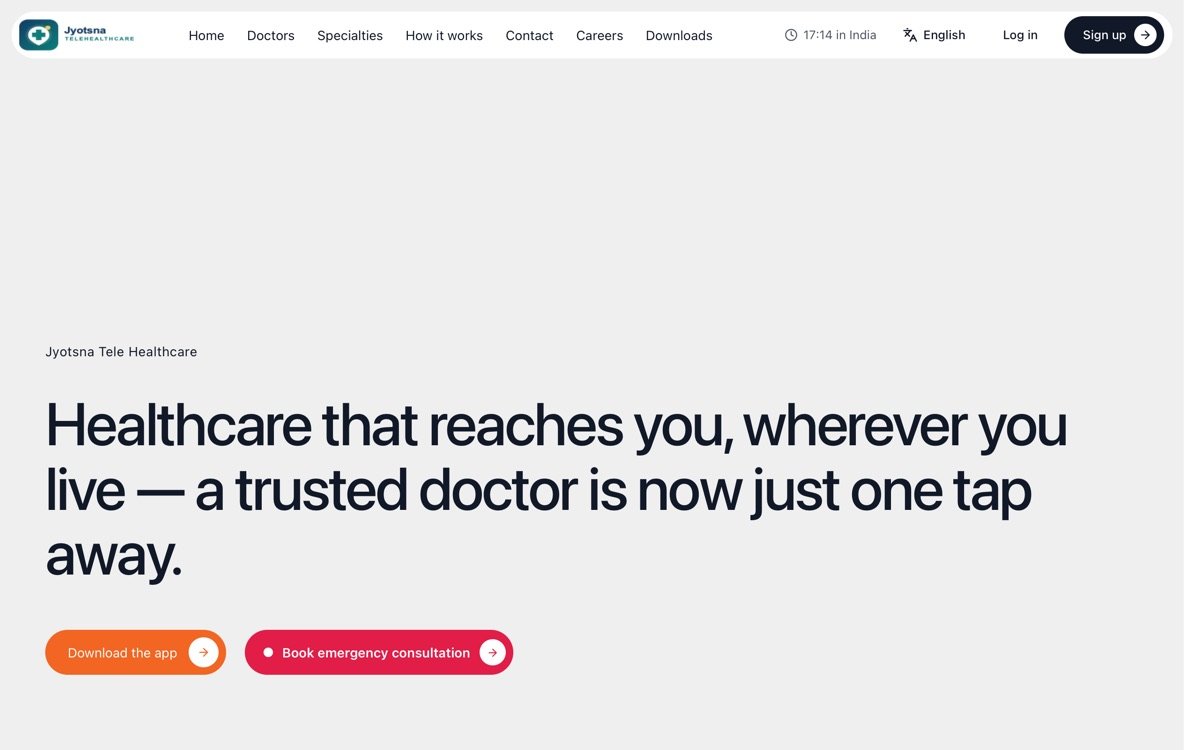 The Jyotsna Tele Healthcare home page, offering online doctor consultations